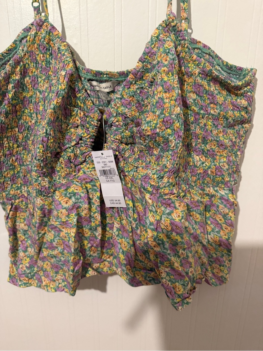 American Eagle Outfitters Floral Smocked Cami Top - Yellow & Purple & Green